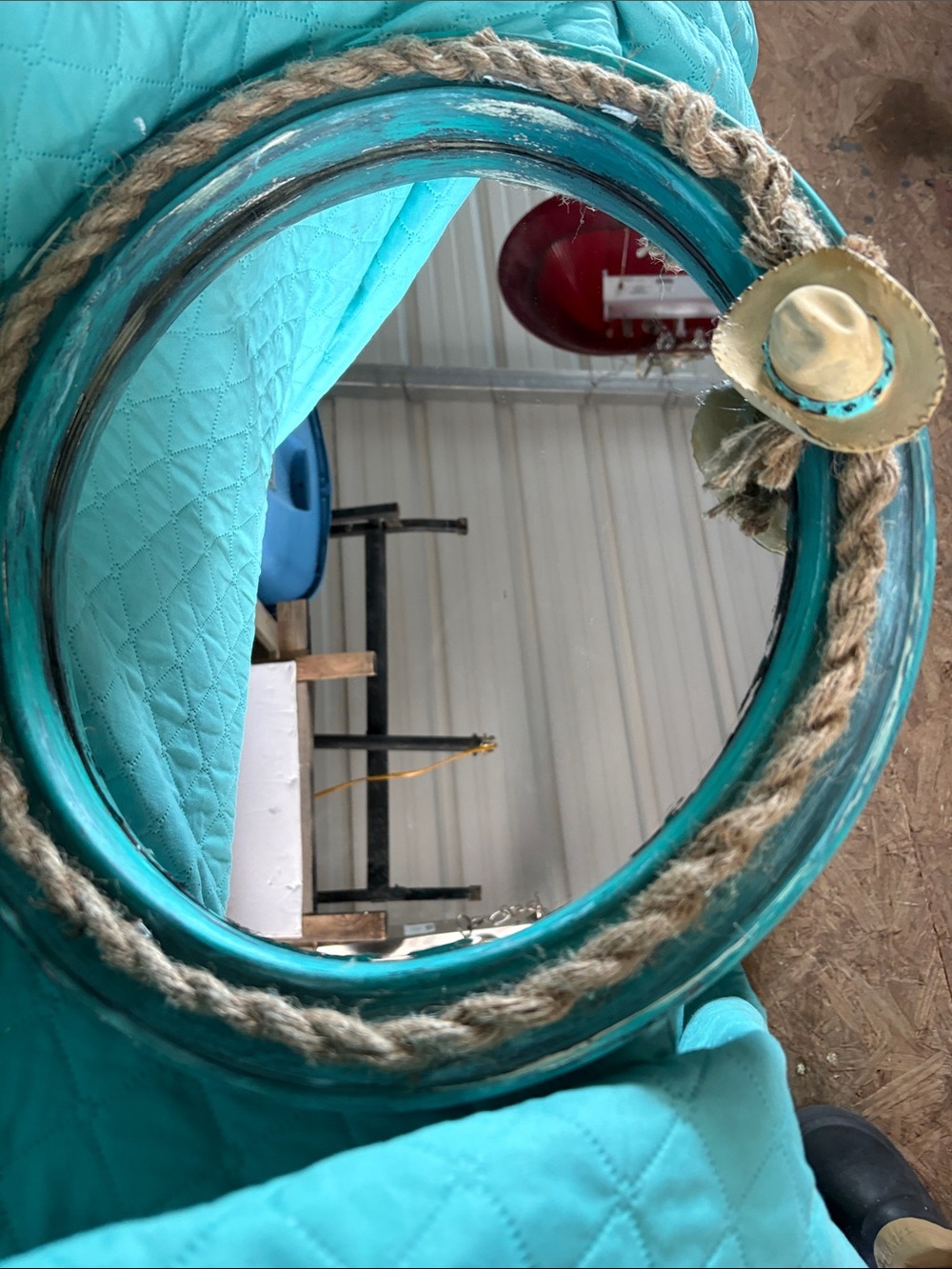 Turquoise Rope-Trim Round Wall Mirror - Coastal Accent